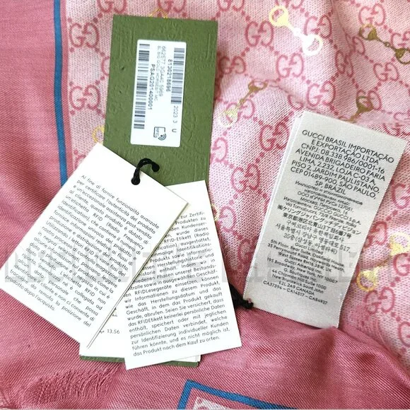 GUCCI pink GG with gold Horsebits print giant 53"-square modal/silk scarf NWT🎁 - Picture 4 of 10